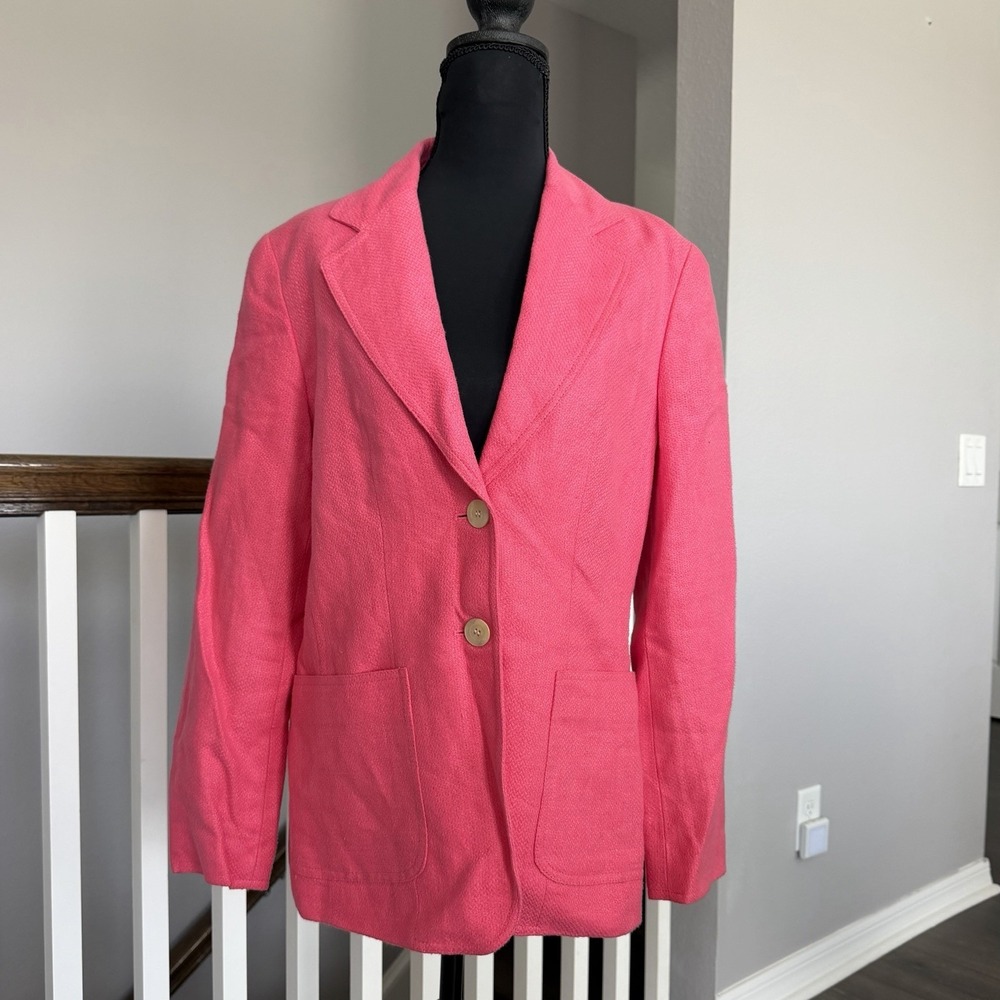 Vintage Talbots 100% Linen Blazer Sz 4 Pink Jacket Office Career Preppy Coastal